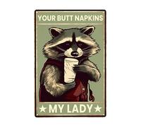 El Pequeño Mapache Le Entrega Una Servilleta A Una Dama Pared Muestra Placa Divertida Cartel De Chapa Retro Carteles De Pared De Metal para Hogar Pub Garaje