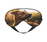 El perro de pie en la hierba bajo la puesta de sol suave máscara de ojos para dormir, ideal para mujeres y hombres y viajes, cómodo y ajustable, perfecto para uso en interiores y exteriores