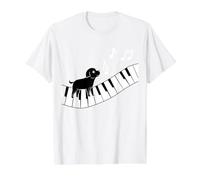 El Perro Negro Toca el Piano y ama la música Camiseta gráfica económica, Hombre, Blanco, M