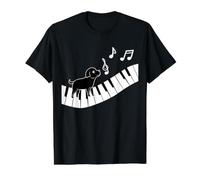 El Perro Negro Toca el Piano y ama la música Camiseta gráfica económica, Hombre, Negro, S