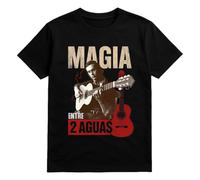 El Perro Sxnchxz Camiseta Magia Entre 2 Aguas, Homenaje a Paco de Lucía, Guitarra Flamenca, Algodón, Negro, Unisex (FR/ES, Letras, M, Regular, Regular)