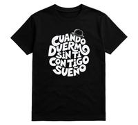 El Perro Sxnchxz Camiseta Negra de Homenaje a Joaquín Sabina, con Frase 'Cuando Duermo sin Ti Contigo Sueño' (FR/ES, Letras, 3XL, Regular, Regular)