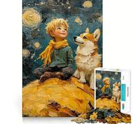 El Principito y el Corgi pintando a Adolescentes Rompecabezas de 1000 Piezas Mejora la Memoria Luz Relajación Diseño Arte de Montaje Decoración de Pared 38x26cm
