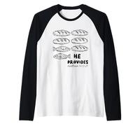 Él provee panes y Pescado Christian Matthew 14:13-21 Fe Camiseta Manga Raglan