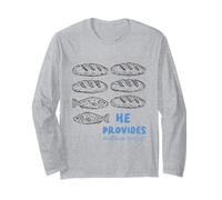 Él provee panes y Pescado Christian Matthew 14:13-21 Fe Manga Larga