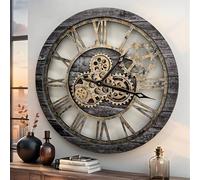 El Reloj de Engranajes El Original con Engranajes Reales en Movimiento Reloj de Pared Industrial de Gran tamaño (60 cm), Color Gris y Bronce