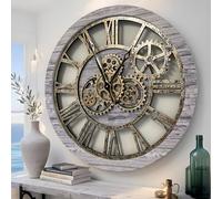 El Reloj de Engranajes - El Original con Engranajes Reales en Movimiento Reloj de Pared Vintage Industrial de Gran tamaño rústico (24 Pulgadas, 60 cm), Gris Plateado