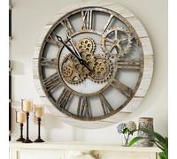 El Reloj de Engranajes - El Original con Engranajes Reales en Movimiento - Reloj de Pared Vintage Industrial de Gran tamaño rústico de Granja (60 cm), Beige Desierto Vintage y Bronce