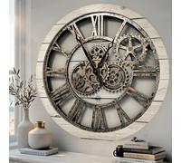 El Reloj de Engranajes The Original Real Moving Gear Reloj de Pared Vintage Industrial de Gran tamaño rústico (24 Pulgadas, 60 cm), Granja Blanca