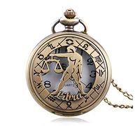 El reloj, Reloj de bolsillo retro, reloj de bolsillo de cuarzo, reloj de bolsillo estilo astrología, reloj de bolsillo con diseño de esqueleto de bronce for hombres, reloj de bolsillo, regalo de cumpl