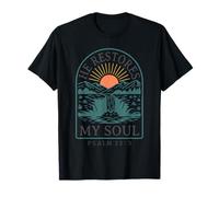 Él restaura mi Alma - Salmo 23:3 Retro Mountain Christian Camiseta