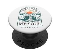 Él restaura mi Alma - Salmo 23:3 Retro Mountain Christian PopSockets PopGrip Adhesivo