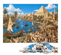 El río Nilo en el Antiguo Egipto Puzzle De Madera 500 Piezas Adultos Y Niños,Rompecabezas,Madera Pirámide,14 Años+,Deco Pared,Regalo Ideal,Anti-estrés,Relax,Desafío,Reto,Educativo (52x38cm)