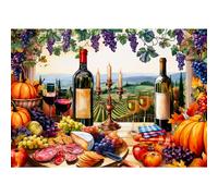 El rompecabezas de 500 piezas Springbok's Vineyard View para adultos presenta una vista colorida desde la ventana de un relajante retiro en un vi