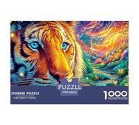 El Rostro de Tigre con Ojos Azules en un Paisaje Vibrante y mágico Puzzle De 1000 Piezas Tigre Clásico Y Desafiante, Regalo para Todas Las Edades 38x26cm/1000pcs