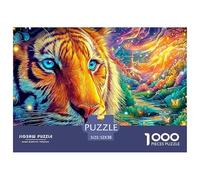 El Rostro de Tigre con Ojos Azules en un Paisaje Vibrante y mágico Puzzle De 1000 Piezas Tigre Desafío De Ingenio para Todas Las Edades 52x38cm/1000pcs