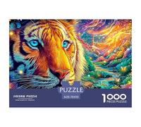 El Rostro de Tigre con Ojos Azules en un Paisaje Vibrante y mágico Puzzle De 1000 Piezas Tigre Perfecto Regalo para Niños, Niñas, Hombres Y Mujeres 70x50cm/1000pcs