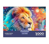 El Rostro del león rodeado por Elementos exuberantes y Brillantes Puzzle De 1000 Piezas león Desafío De Ingenio para Adultos Y Niños 52x38cm/1000pcs