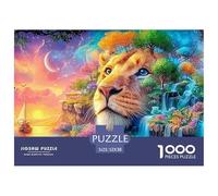 El Rostro del león se fusiona con un Paisaje exuberante y mágico Puzzle De 1000 Piezas león Cartón Reciclado, Juego De Ingenio 52x38cm/1000pcs