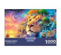 El Rostro del león se fusiona con un Paisaje exuberante y mágico Puzzle De 1000 Piezas león Juego Clásico para Niños Y Adultos, Reciclado 38x26cm/1000pcs