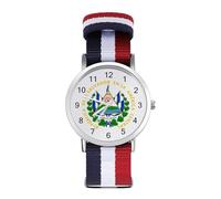 El Salvador - Reloj de pulsera con escudo de armas, de cuarzo, números arábigos, con correa ajustable para hombres y mujeres, Estilo:, regular, MHXYZHW