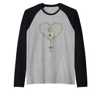 El Santo Rosario Virgen María Católicos. Corazón Camiseta Manga Raglan