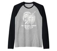 El Señor Es Mi Fuerza Y Mi Escudo Salmo 28 7 Fe León Camiseta Manga Raglan