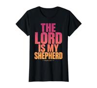 El Señor Es Mi Pastor Salmo 23:1 Versículo de la Biblia Cristiana Camiseta gráfica económica, Mujer, Negro, XS