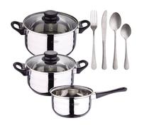 El set de baterías de cocina Toledo 5pc aptas para inducción+ Set de 16 Cubiertos en Acero Inoxidable NOIA San Ignacio