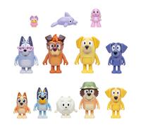 El set de Bluey Super Fan incluye doce figuras de 2-2.5"" (5-6.35 cm): Bingo Chattermax, Grey Dancer, Floppy Bunny, Lucky Nana, Jean-Luc, Johnny L