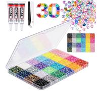 El set incluye diamantes de imitación de base plana de 3 mm en una caja surtida de colores, perfecta para manualidades, tazas y fundas para teléfonos. (30000 piezas + pegamento)