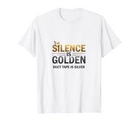 El Silencio es Oro Cinta Adhesiva es Plata Cita Divertida Camiseta, Hombre, Blanco, L