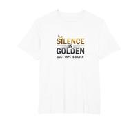El Silencio es Oro Cinta Adhesiva es Plata Cita Divertida Camiseta, Hombre Tallas Grandes, Blanco, 6X Alto