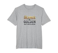 El Silencio es Oro Cinta Adhesiva es Plata Cita Divertida Camiseta, Hombre Tallas Grandes, Gris Jaspeado, 6X Alto