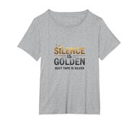 El Silencio es Oro Cinta Adhesiva es Plata Cita Divertida Camiseta, Mujer Tallas Grandes, Gris Jaspeado, 3XL Grande