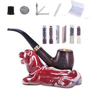 El tabaco pipa madera - consumo tabaco pipa conjunto, porcelana Incluir junio sostenedor del soporte, raspador, elemento del filtro, filtro de bolas,pequeña bolsa,caja herramientas tubería TABACO