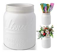 El Tarro de Boca Amplia deComfify - Utensilios de cocina decorativos, cerámica resistente a los golpes, apto para lavavajillas - Blanco, Tamaño grande 7 "High