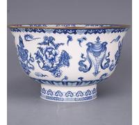 El tazón de cerámica, Cuenco de cerámica, cuenco arroz porcelana estilo antiguo palacio chino, azul y blanco 12,2 cm, con patrón ocho tesoros