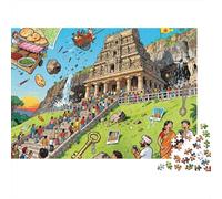 El Templo Tallado en Roca de Las Cuevas de Ellora y su devastación Puzzle De Madera Impermeable DIY Puzzles De 1000 Piezas para Adultos Colorido Rompecabezas Juegos Educativos