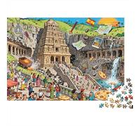 El Templo Tallado en Roca de Las Cuevas de Ellora y su devastación Puzzle De Madera Impermeable Puzzles De 1000 Piezas Regalos para Adultos Desafiante Y Estimulante Rompecabezas