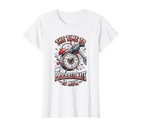 El Tiempo de procrastinar es Ahora Divertido Reloj Despertador Posterior Camiseta gráfica económica, Mujer, Blanco, XS