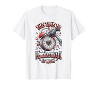 El Tiempo de procrastinar es Ahora Divertido Reloj Despertador Posterior Camiseta gráfica económica, Hombre, Blanco, S