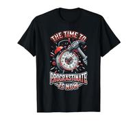 El Tiempo de procrastinar es Ahora Divertido Reloj Despertador Posterior Camiseta gráfica económica, Hombre, Negro, XL
