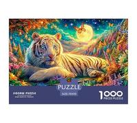 El Tigre Blanco miente Entre Flores Coloridas bajo la luz de la Luna Puzzle De 1000 Piezas Tigre Diversión De Ingenio para Adultos Y Niños 70x50cm/1000pcs