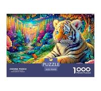 El Tigre Cubo Descansa Entre Rosas en un Bosque Vivo Puzzle De 1000 Piezas Tigre Hombres, Mujeres, Ancianos Y Mayores 70x50cm/1000pcs