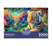 El Tigre Cubo Descansa Entre Rosas en un Bosque Vivo Puzzle De 1000 Piezas Tigre Juguete Educativo para Niños Y Adultos 38x26cm/1000pcs