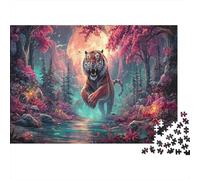 El Tigre Salta bajo la Luna de Sangre Puzzle 1000 Piezas - Desafiante, Vida Silvestre Rompecabezas, Adultos, Regalo, Juego Familiar, Decoración del Hogar 52x38cm/1000pcs