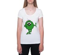 El Tipo Peludo Verde Haciendo Un Gesto Obsceno Camiseta De Manga Corta Blanca con Cuello Redondo para Mujer T-Shirt Short Sleeve White Crewneck tee For Women