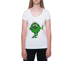 El Tipo Peludo Verde Haciendo Un Gesto Obsceno Camiseta De Manga Corta Blanca con Cuello Redondo para Mujer T-Shirt Short Sleeve White Crewneck tee For Women