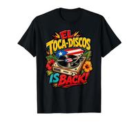 El Toca-Discos está de Vuelta Boricua Retro Vinyl DJ Vibes Camiseta gráfica económica, Hombre, Negro, M